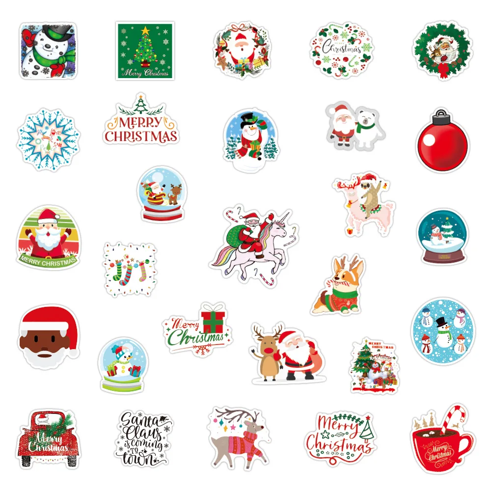 50PCS Cartoon Christmas Stickers Graffiti Luggage Computer Car Guitar DIY Scrapbook Wall Sticker Toys Decoration