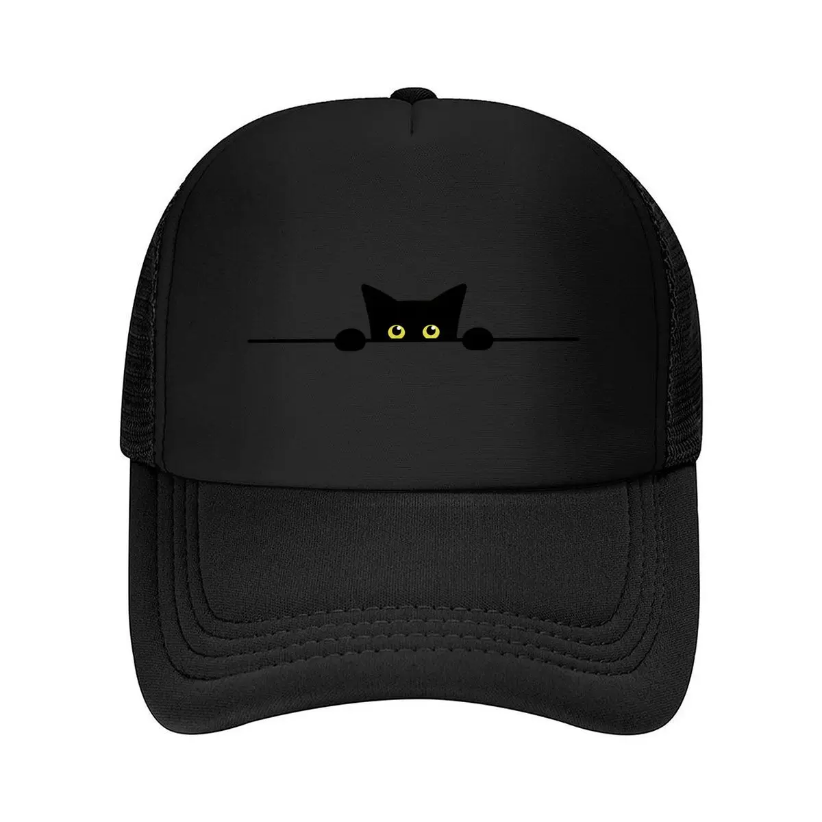 Cute Black Cat Peeking Yellow Eyes Silhouette Mesh Baseball Cap Hip Hop