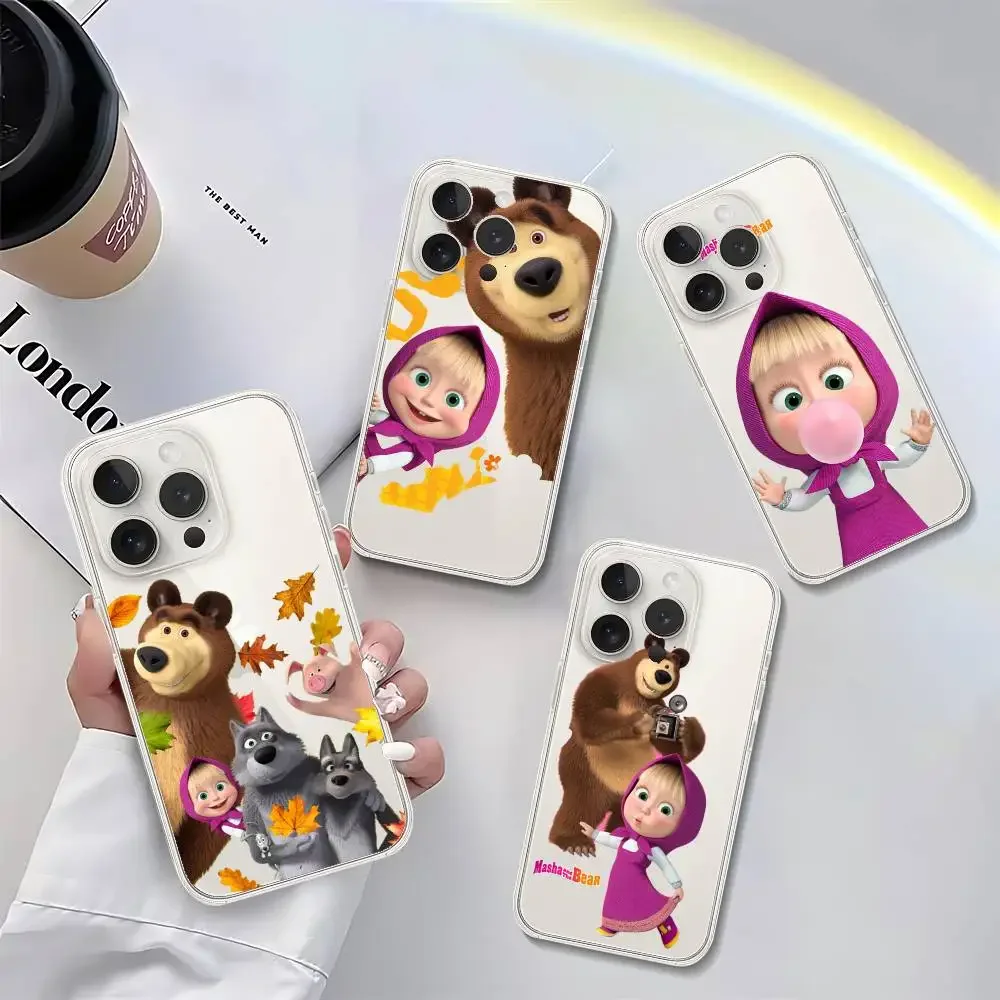 Masha And The Bear Phone Case For IPhone 17 16 15 14 Plus 13 12 11 Pro Max Phone Back Cover Transparent Shockproof Cover