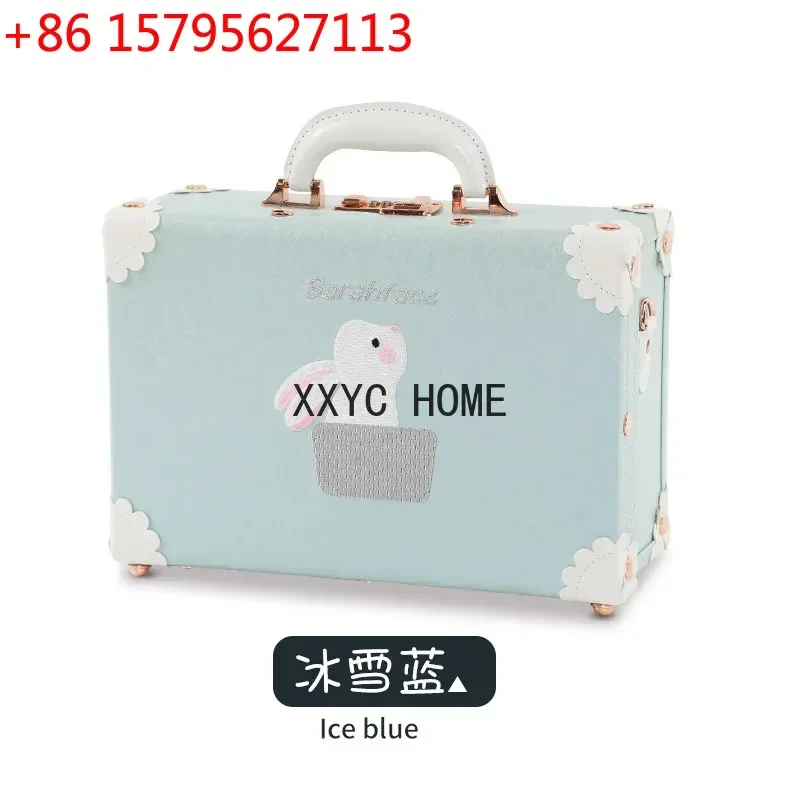 Retro Luggage Embroidered Suitcase Cute Girl Password Suitcase Small Cosmetic Case Fresh Leather