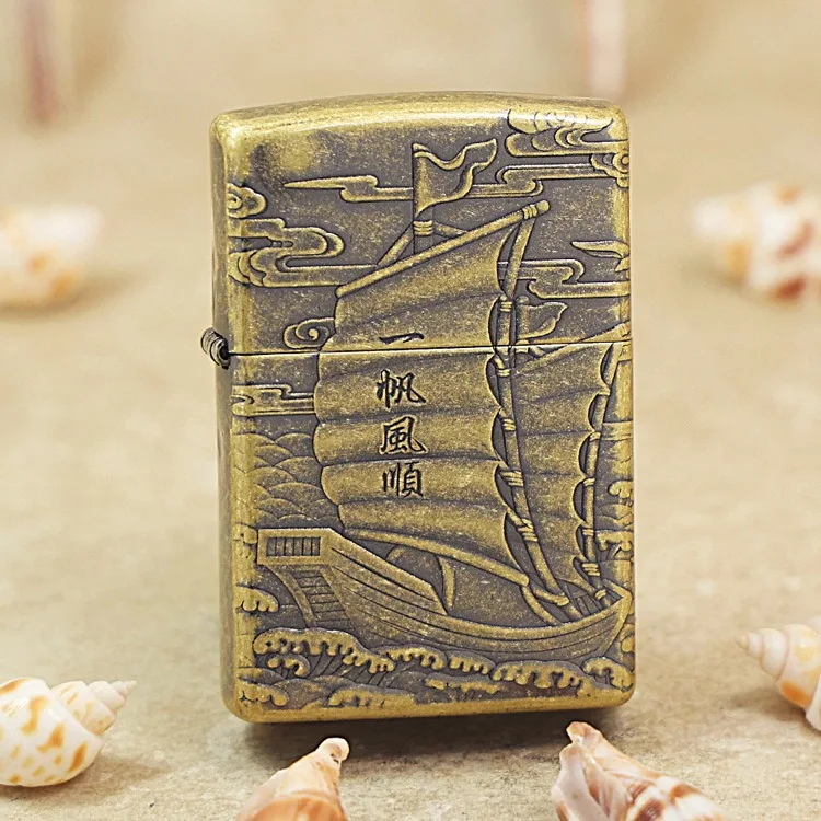 

Genuine Zippo Smooth sailing ship oil lighter copper windproof cigarette Kerosene lighters Gift with anti-counterfeiting code