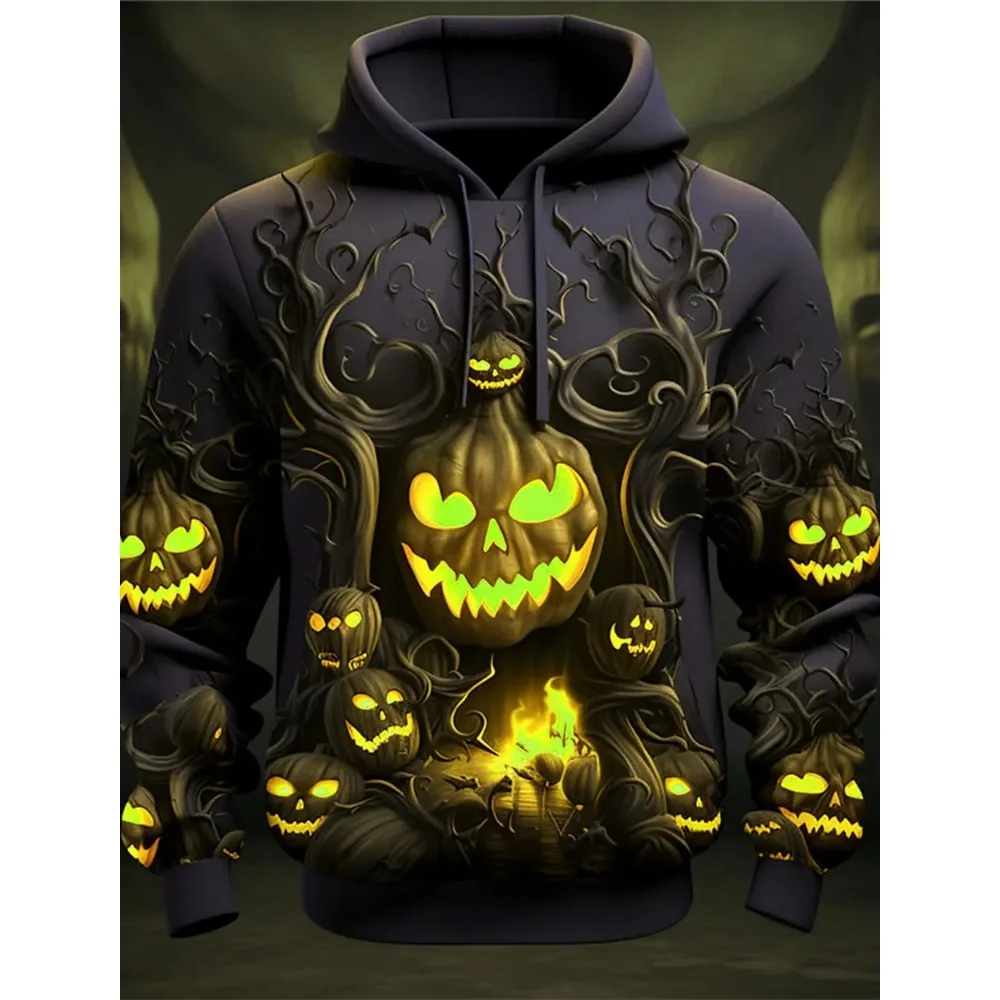 Halloween Men's Pattern Hoodie Pumpkin Print Daily Classic Casual Pullover Vacation Outing Hoodie Long Sleeve Hooded Pumpkin