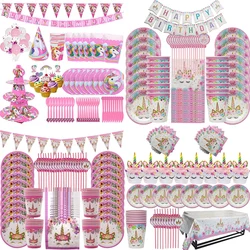 Set di stoviglie per unicorno colorato tazze per piatti di carta cannucce tovaglia bomboniere per feste di compleanno per ragazze Baby Shower decorazioni per feste di unicorno