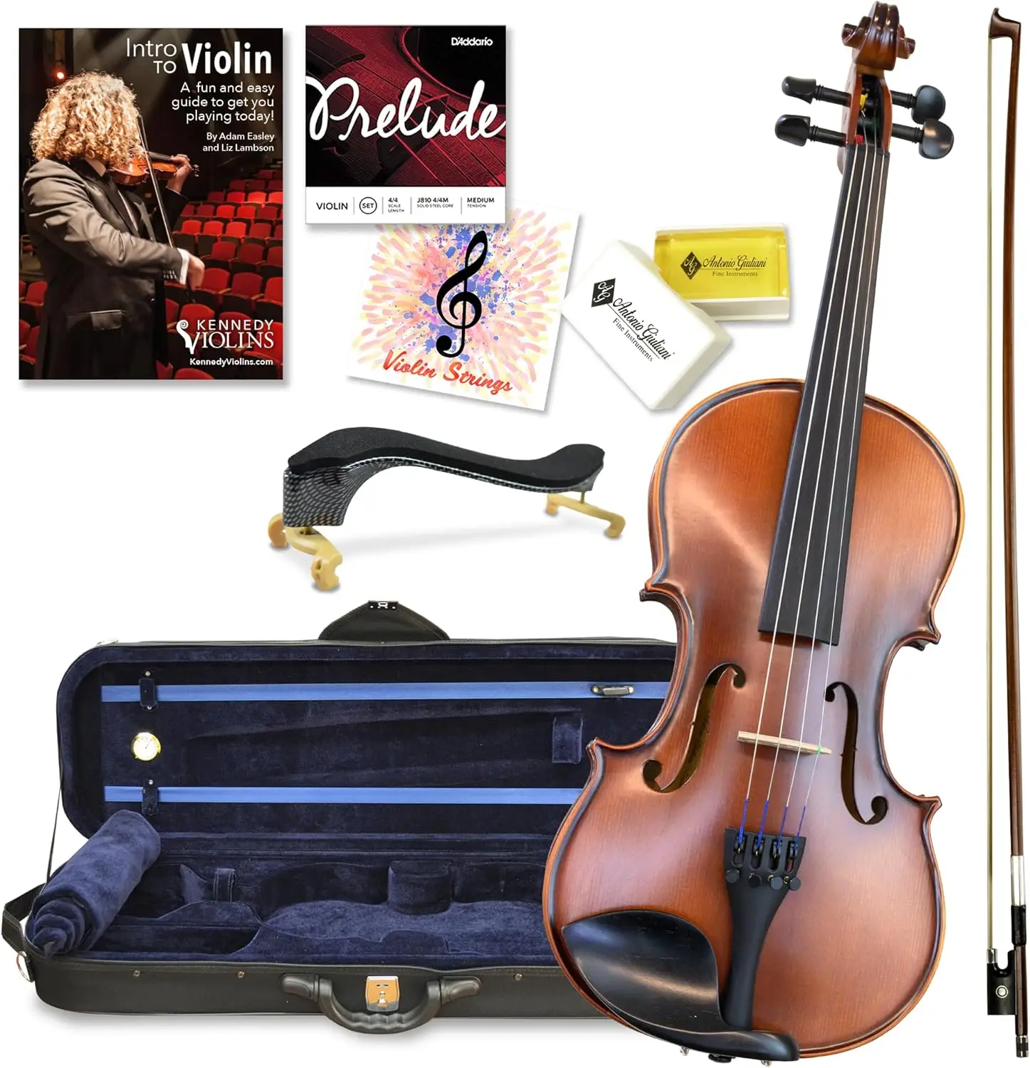 Giuliani Etude Violin Outfit 4/4 Full Size By Kennedy Violins - Carrying Case and Accessories Included - Solid Maple Wood and Eb