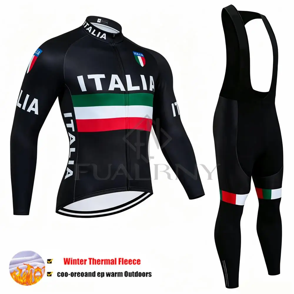 2027 ITALIA Termal Fleece Cycling Jersey Winter Thermal Fleece Clothing Pants Gel Outfit Mtb Man Bicycles Professional Shirt Set