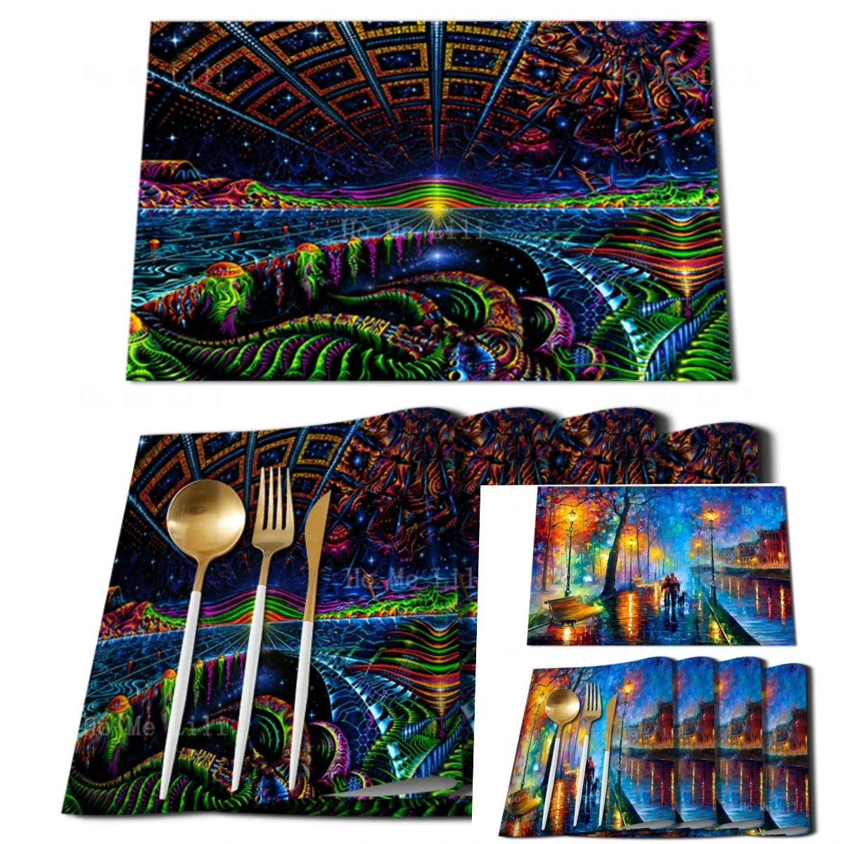 A Magical World Of Psychedelic Wizard Forests And Romantic Encounters On Rainy Days Placemat For Tabletop Decor