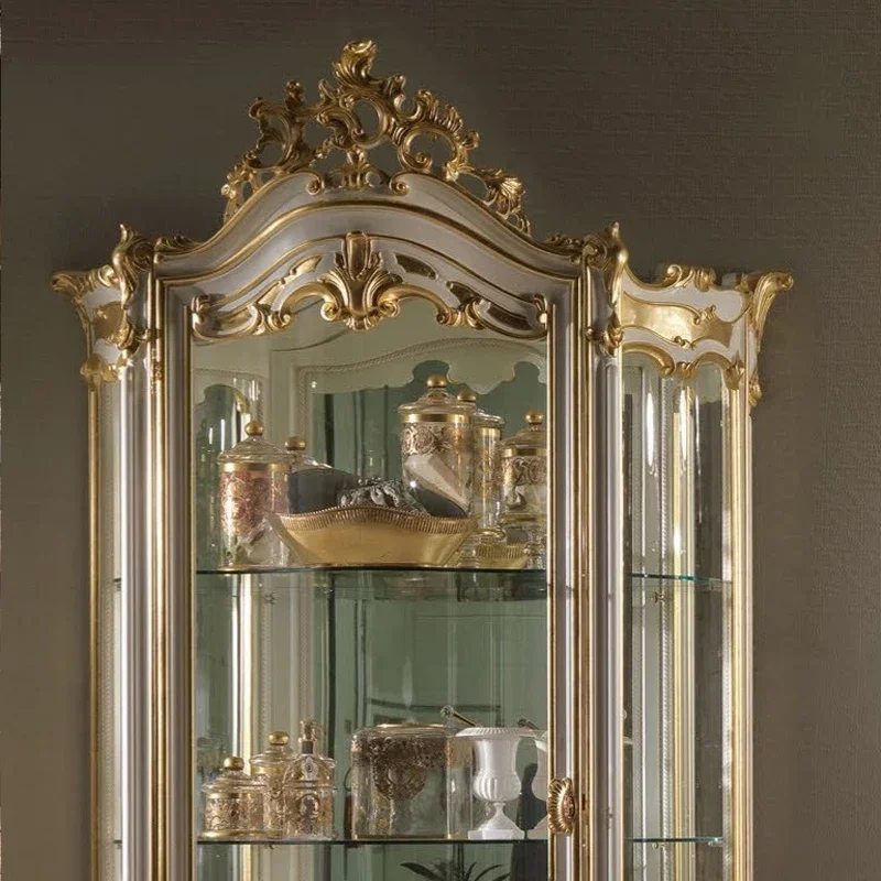 European single-door w ine ca binet r etro gol d foil s olid wo od wine cabin et antiq e collection disp lay cab inet