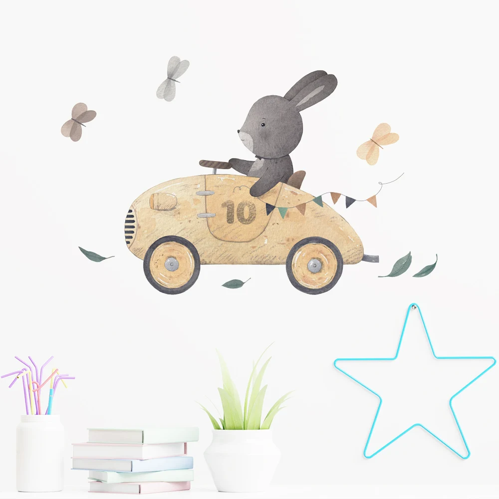 New Cute Animal Driver Cartoon Removable Wall Stickers for Nursery Decor Kids Baby Room Door Decoration Self-adhesive PVC Decals