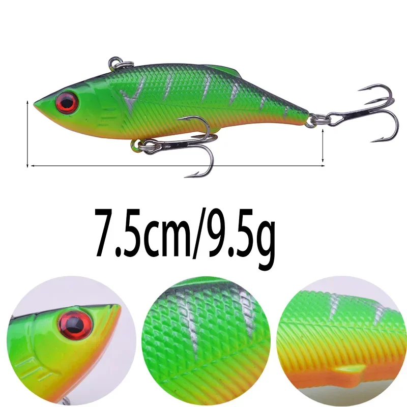 1 pc 7.5cm 9.5g inverno mar duro isca de pesca vib isca com chumbo dentro mergulho giratória gabarito asa wobbler crankbait pesca