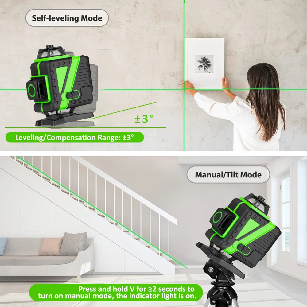 HILDA 3D/4D 12/16 Lines Laser Level Level Self-Leveling 360 Horizontal And Vertical Cross Super Powerful Green Laser Level