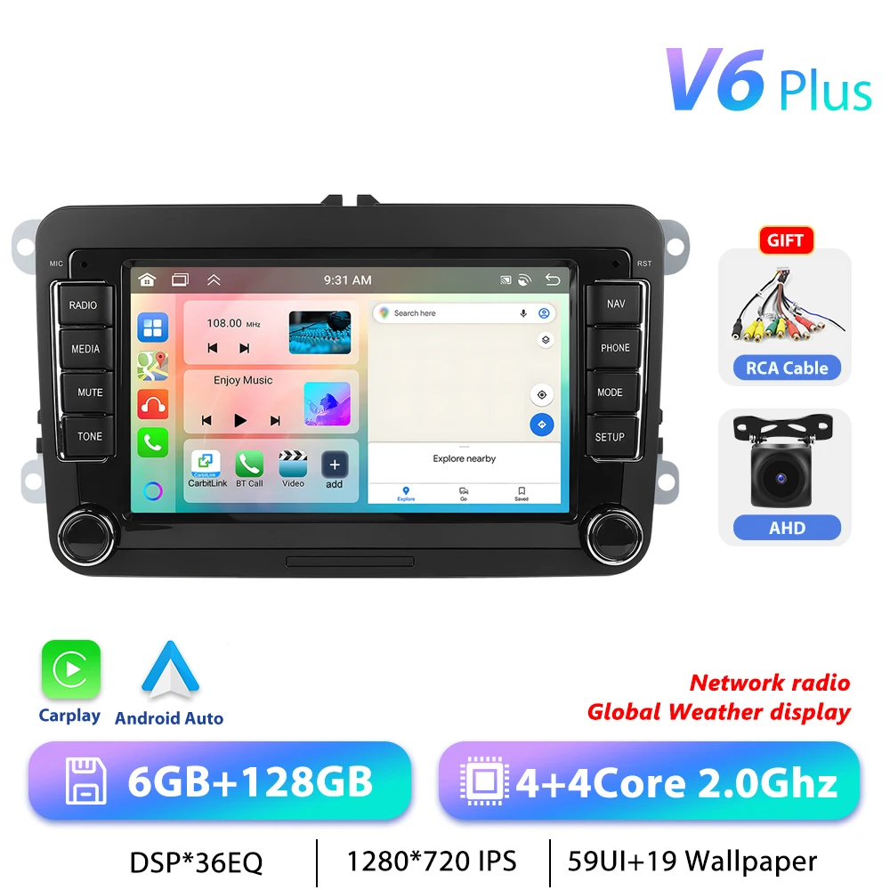 Podofo 7 "9" CarPlay Android Autoradio Voor Volkswagen VW Golf Passat JETTA Skoda SEAT Auto Intelligent Systeem 2din GPS Autoradio