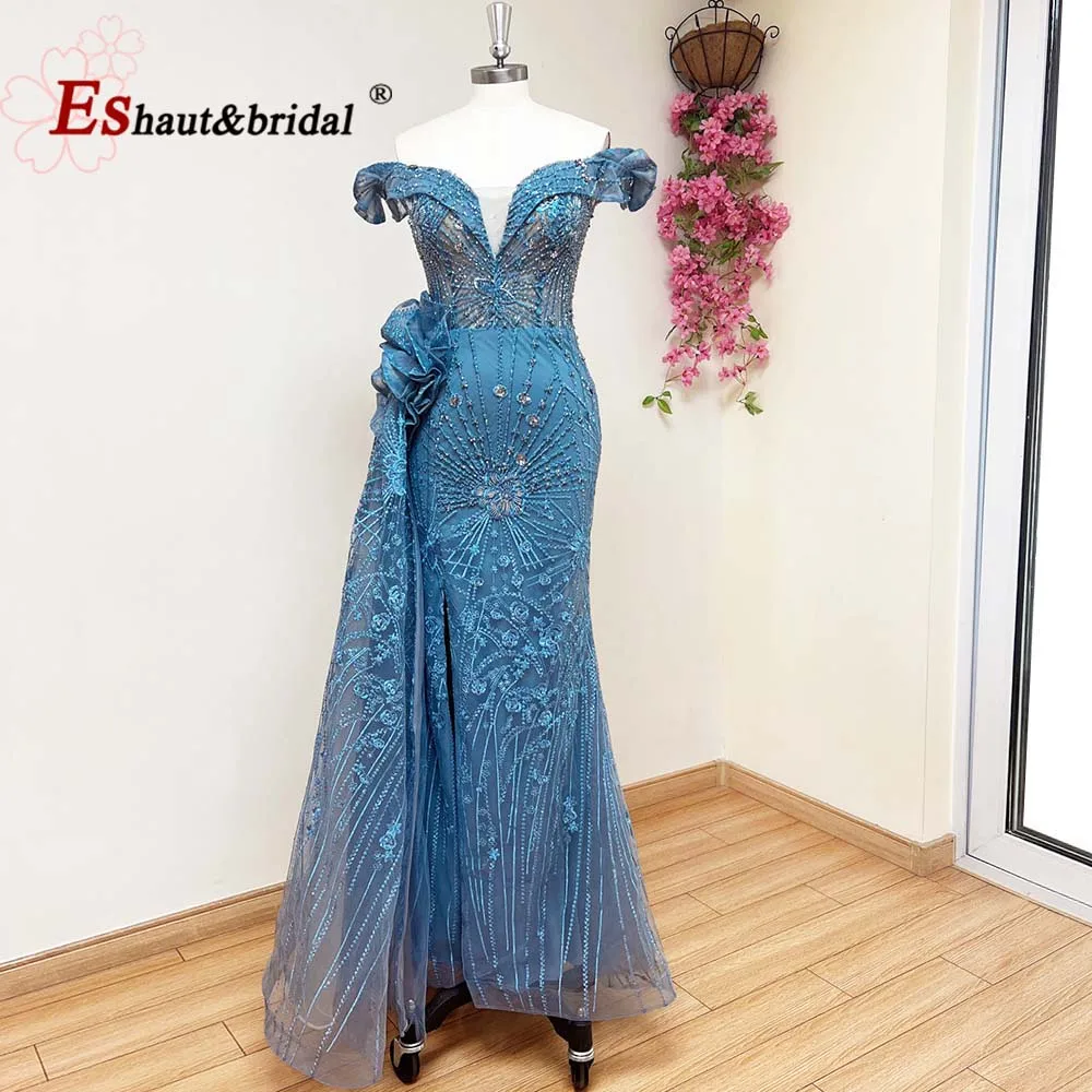 Elegant Mermaid Lace Evening Dress for Women 2023 Off the Shoulder with Side Slit Long Formal Occasion Wedding Prom Party Gowns