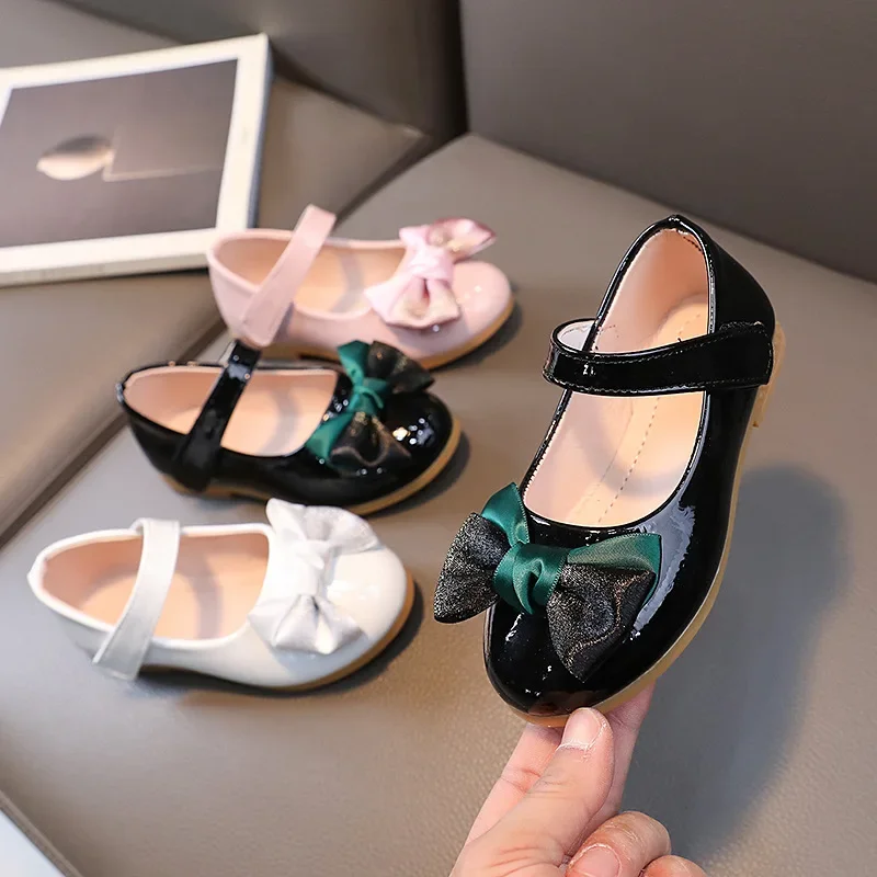 

Children's Leather Shoes New Fashion Baby Girls Performance Bowknot Cute Princess Shoes Soft Flats Non-slip Casual Shoes