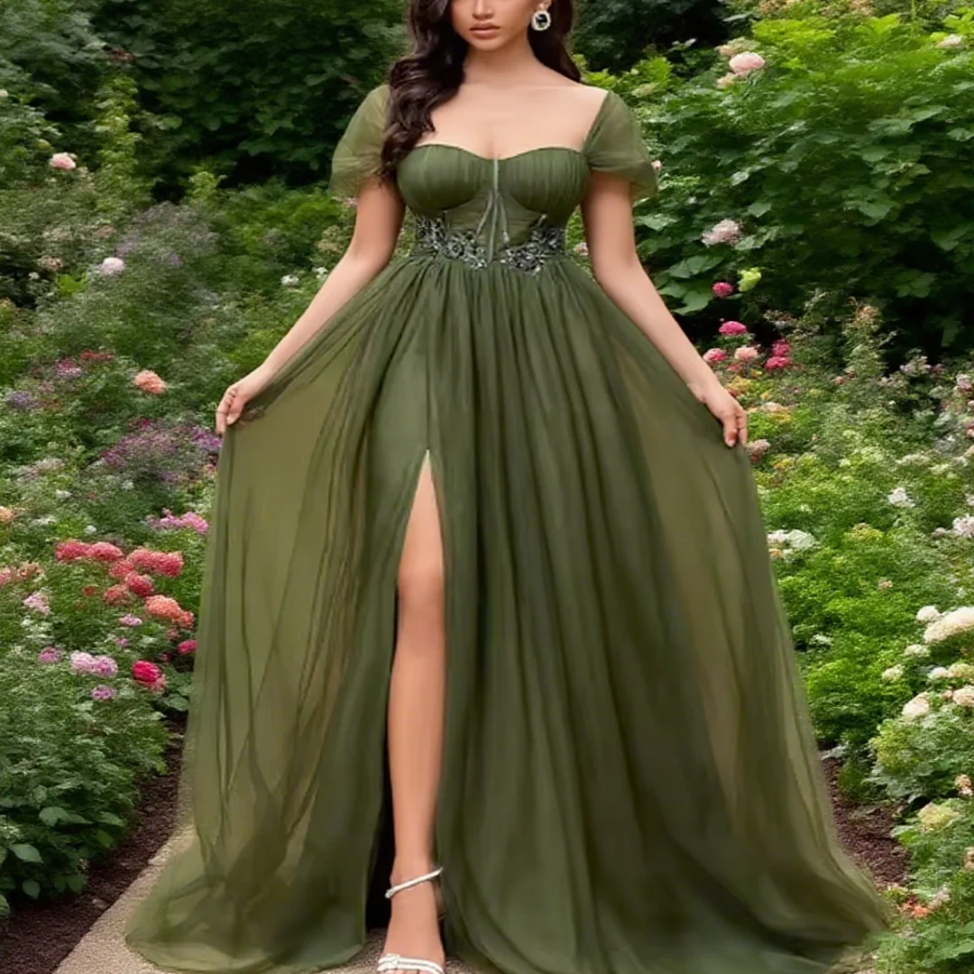 

Customized elegant short-sleeved chiffon halter-neck mermaid evening dress Formal Evening Dresses Birthday Party Prom Gowns
