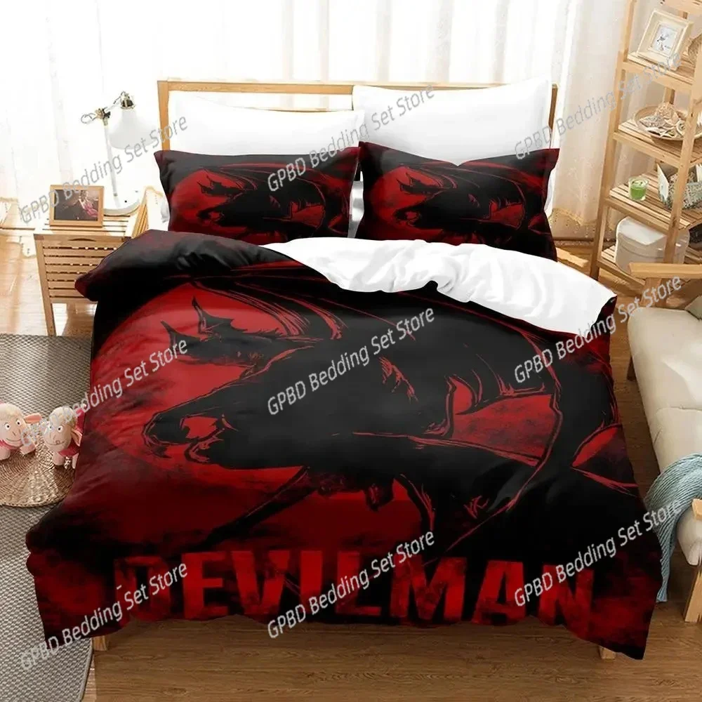 Juego de cama de Anime Devilman Crybaby, estampado 3D, adecuado para dormitorio, funda nórdica con fundas de almohada, textiles para el hogar para niños