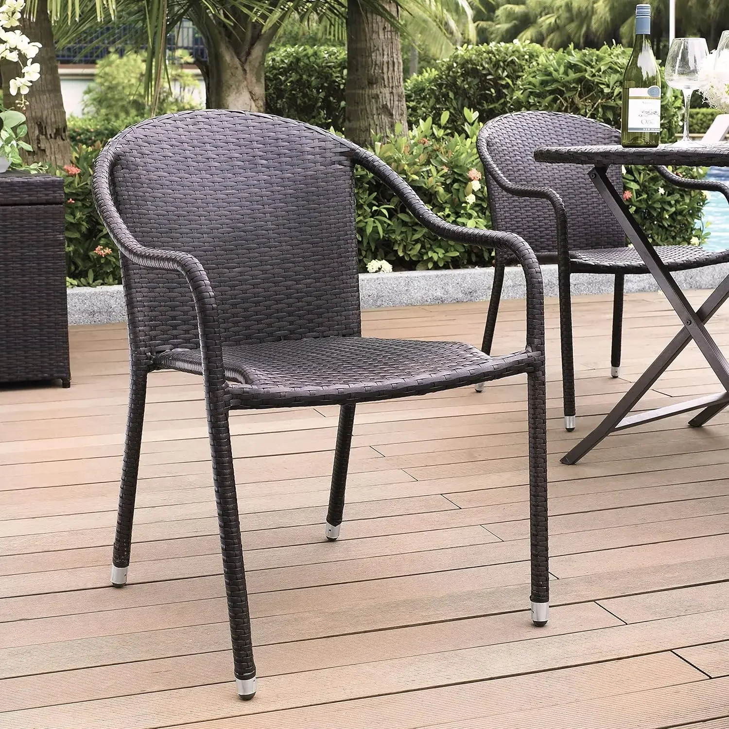 CO7109-BR Palm Harbor Outdoor Wicker Stackable Chairs, Set of 4, Brown