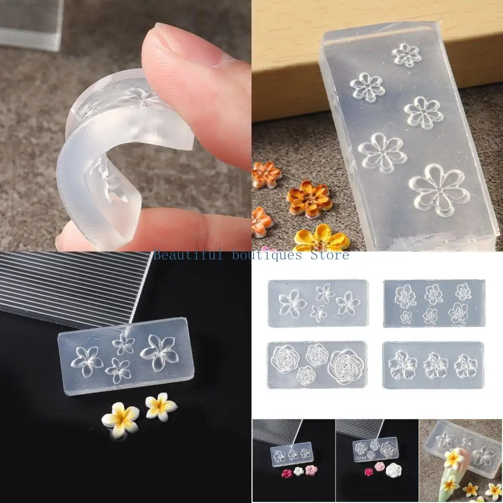 

U4LF 4PCS Professional Silicone Flower Nail Molds Set For Gel Art Detachable Crafting Tools Reusable Nail Art Forms