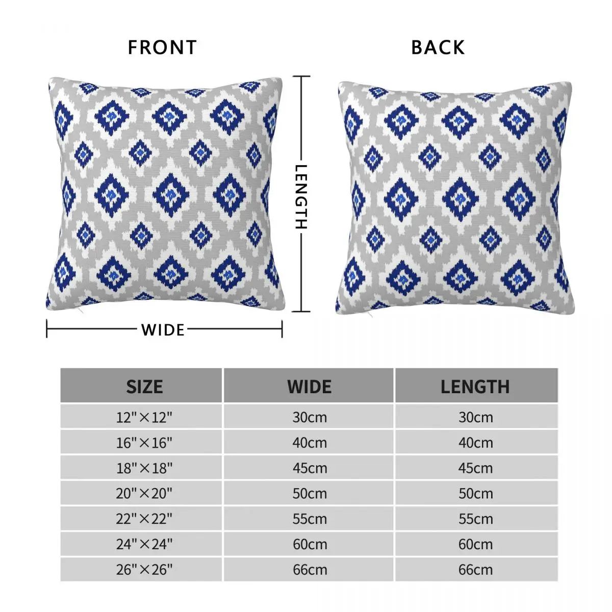 Boho Ikat In Blue & Grey Square Pillowcase Polyester Linen Velvet Pattern Zip Decor Bed Cushion Case 45x45