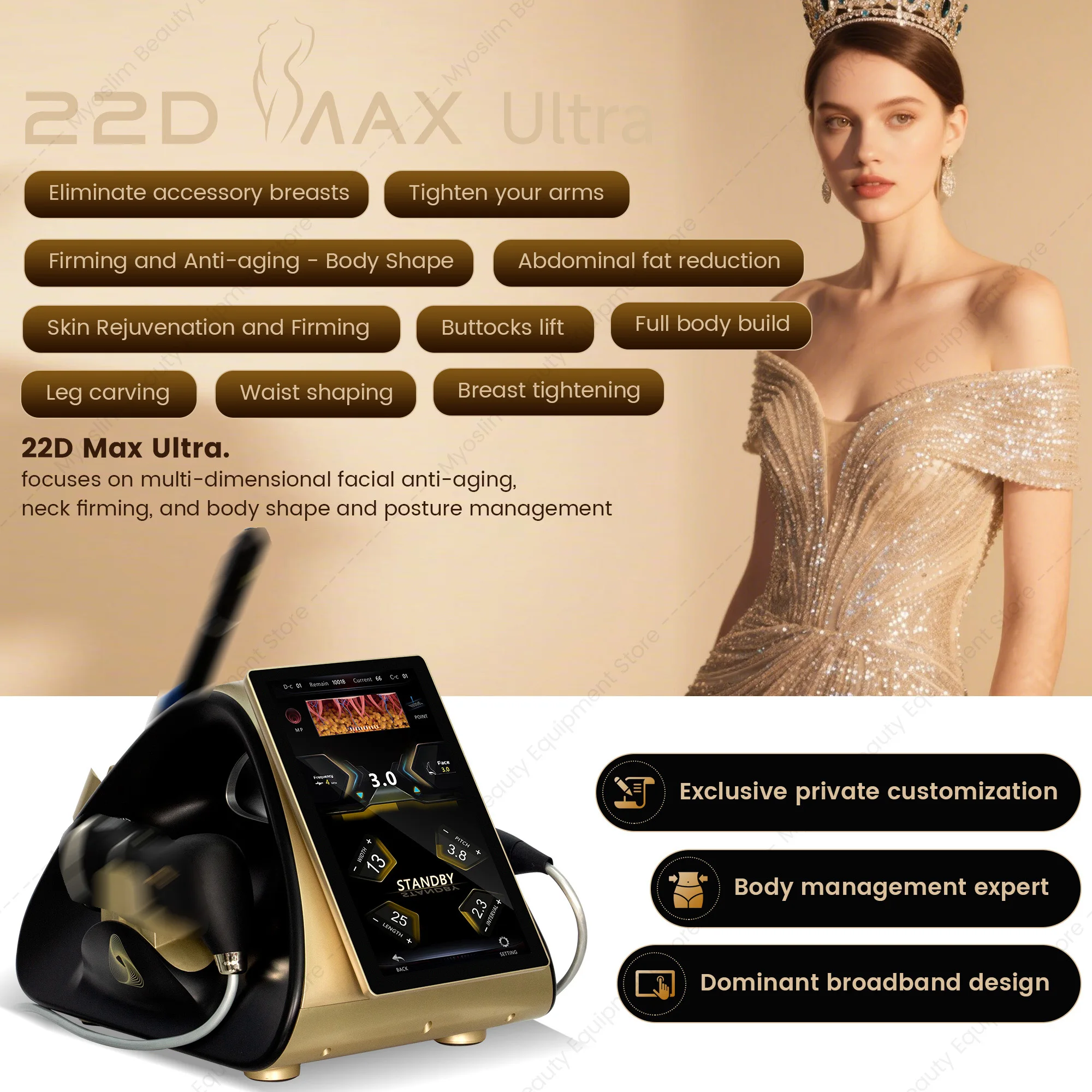New 3 IN 1 22D Ultra Beauty Device for Facial Lifting Anti-Aging Body Shaping Intimate Tightening