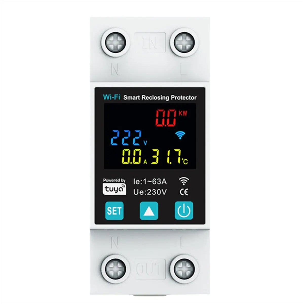 KSOL New 1P 1-63A Tuya WiFi Smart Circuit Breaker LED Display Switch with Power Metering Smart Life Control Via Home