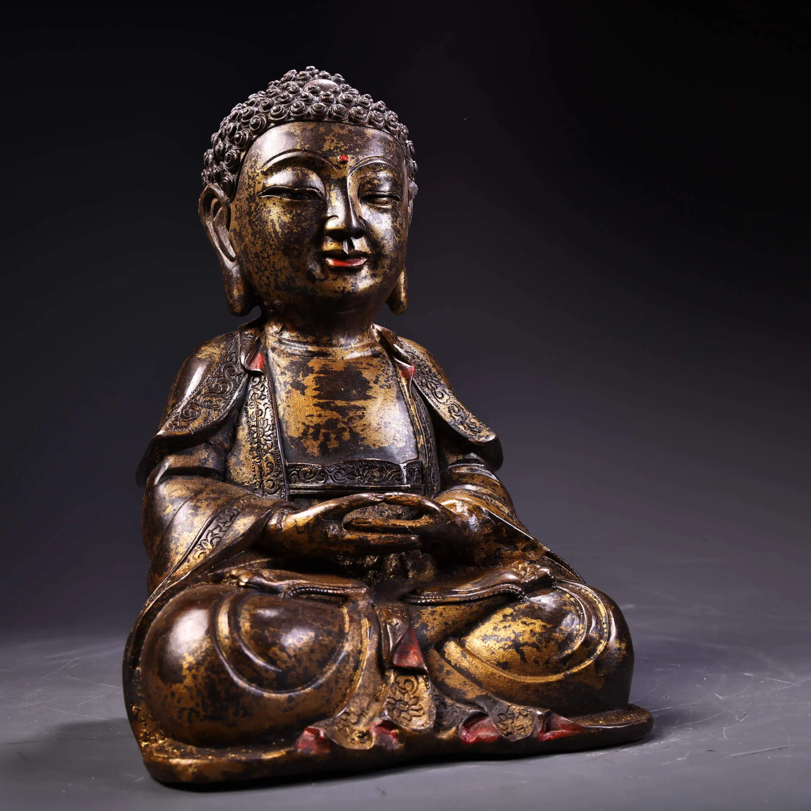 Tibetan Buddhist Pure Copper Shakyamuni Amitabha Buddha Statue Home Temple Desktop Decor
