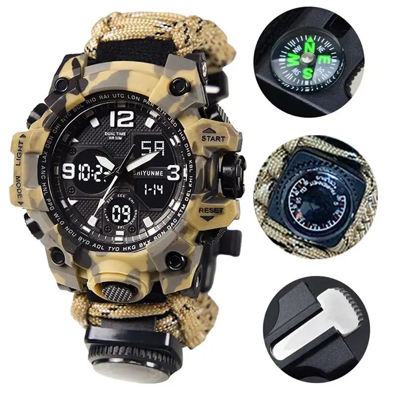 SHIYUNME G Style Military Sport Watch Men Waterproof LED Digital Watch Outdoor Camping Compass Thermometer Quartz Wristwatch