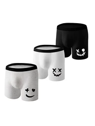 3pcs Boys Underwear Boxer Briefs Set Black Gray White Fashion Smile Pattern Solid Color Soft Comfortable Cotton Junior Sports Bo