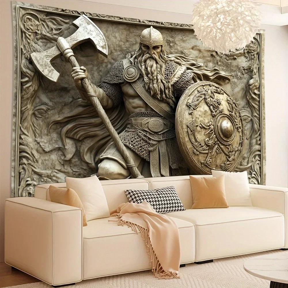 Viking Warrior 3D Embossed Tapestry Norse Myth Art Wall Hanging Living Room Bedroom Office Party Decor Unique Gift Home