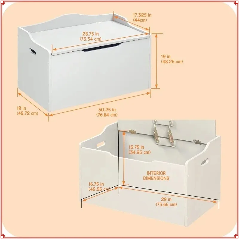 مقعد تخزين ألعاب آمن للأطفال خشبي - أبيض مع مفصلات أمان ومقابض لتنظيم غرفة اللعب #5