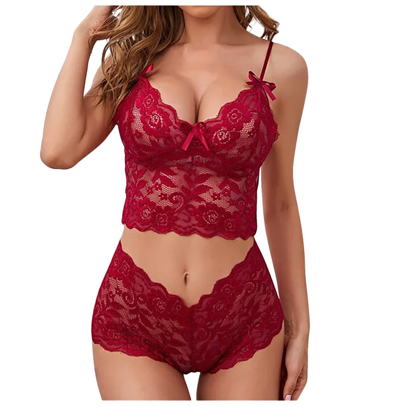 Women Lace Lingerie Set Floral Embroidery Cami Top and Panties Sleepwear Soft Comfortable Underwear for Ladies