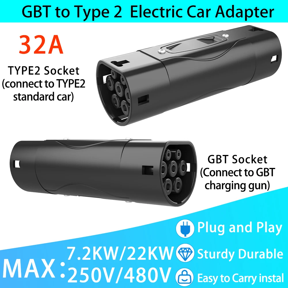 

Адаптер для зарядки электромобиля BYD GBT на тип 2 7,2 кВт 22 кВт 32 А IP54 Сертификационный разъем CE Разъем GBT на Type2 ev зарядное устройство