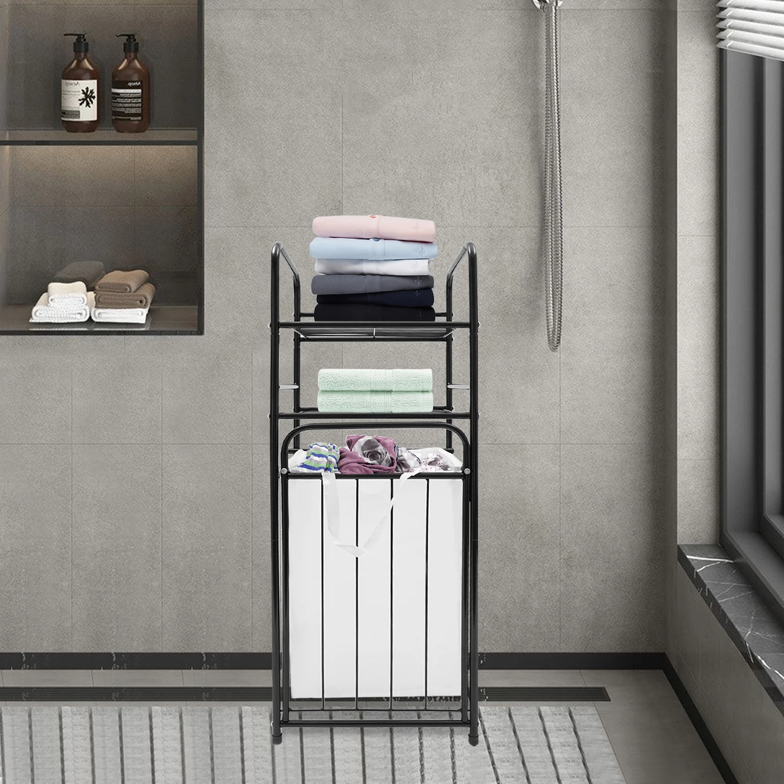 Household laundry basket Multi-layer storage rack Spliced iron bathroom multi-functional laundry rack can be moved