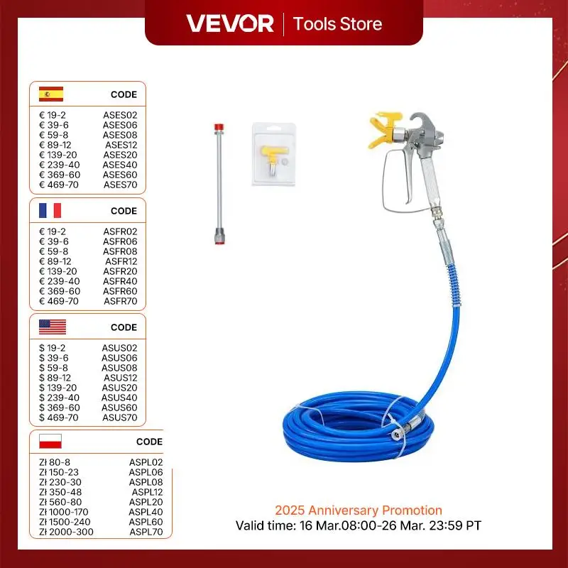 VEVOR Airless Paint Spray Hose Kit 50ft 3600 psi High Pressure Fiber Tube with 8 inch Rod Pole Including 517 Tip and Tip Guard