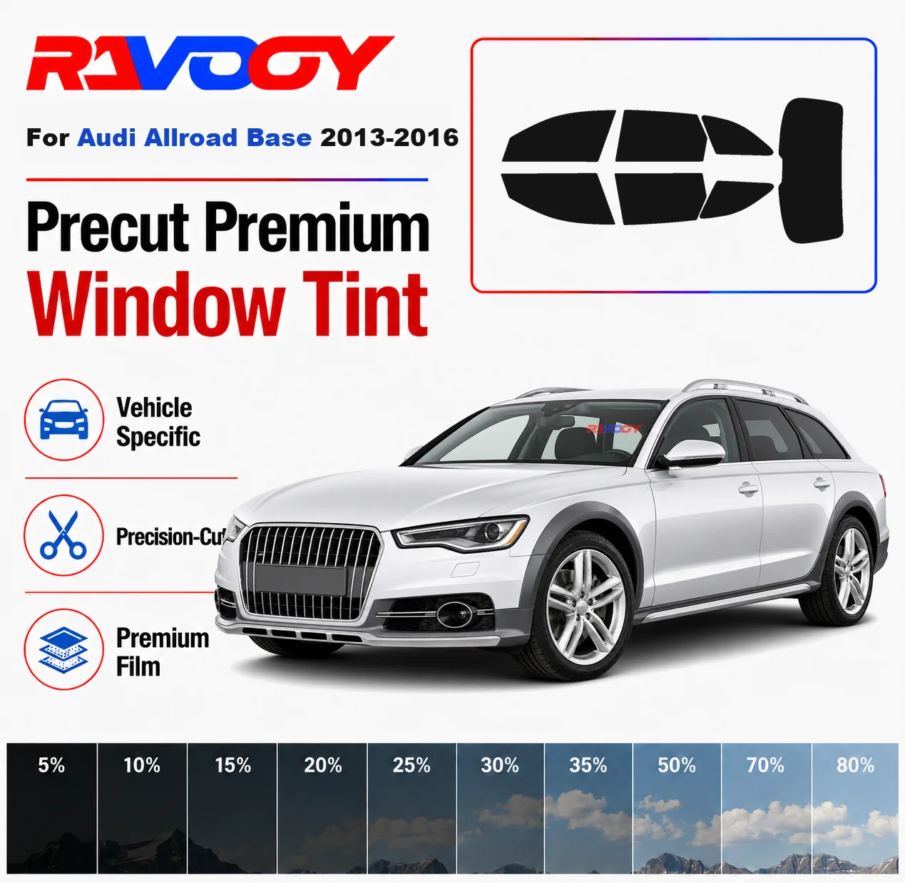 

Premium Precut Window Tint Kit Front Rear Windows Rear Windshield For Audi Allroad Base 2013-2016 Complete Set Nano Ceramic Film