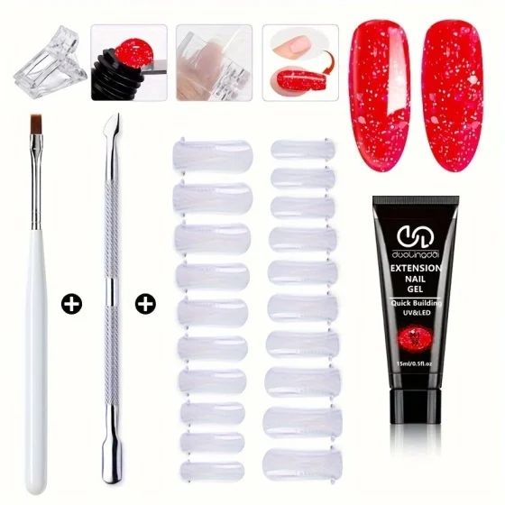 DOULINGDAI 15ml Valentine's Day gel Nail Gel Crystal Red Blood New Year Color UV Semi Permanent gel GiftPoly Gel Nail Colors for Pure and Glitter Poly Nail Gel for All Season Poly Gel Nail Trendy Nail Art Design