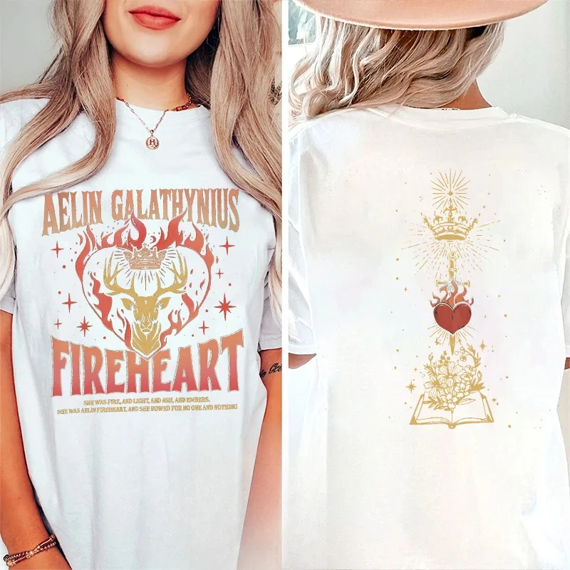 Throne of Glass Casual Comfort  Short Sleeves O-neck Top Tee Fan Comfort Breathable T-Shirt Aelin Letter Printed Tops Tee