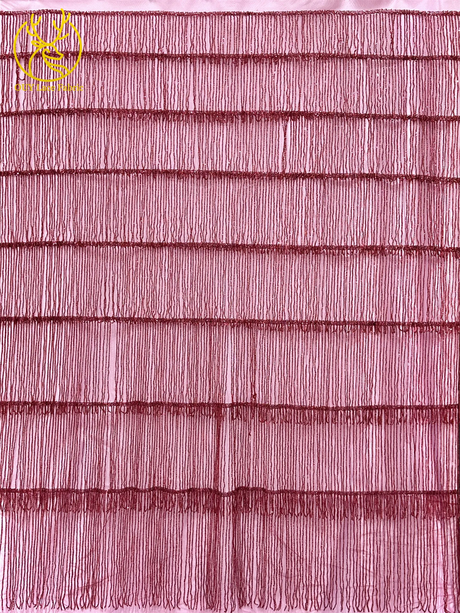 Weinroter nigerianischer 3D-Quasten-Perlen-Spitzenstoff, französischer Pailletten-Tüll-Spitzenstoff, afrikanischer Spitzenstoff für Damen, Hochzeitskleid, Nähen – Detail 8