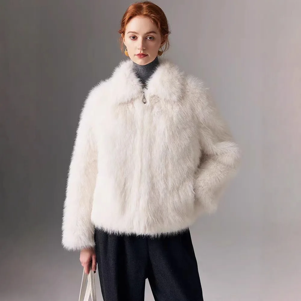 

Autumn Winter Faux Fur Jackets Women Solid Elegant Zipper Coat Cardigan Warm Thick Outerwear Jacket Pockets Long Sleeve