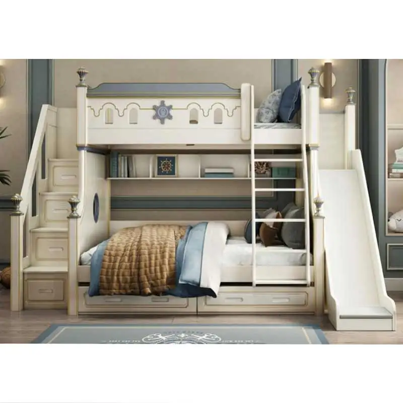 

&Luxury Princess Design Wood Kids Bed Sets Mdf Girl Room Furniture Modern Home Boy Bedroom Double Wooden Bunk Beds for Children