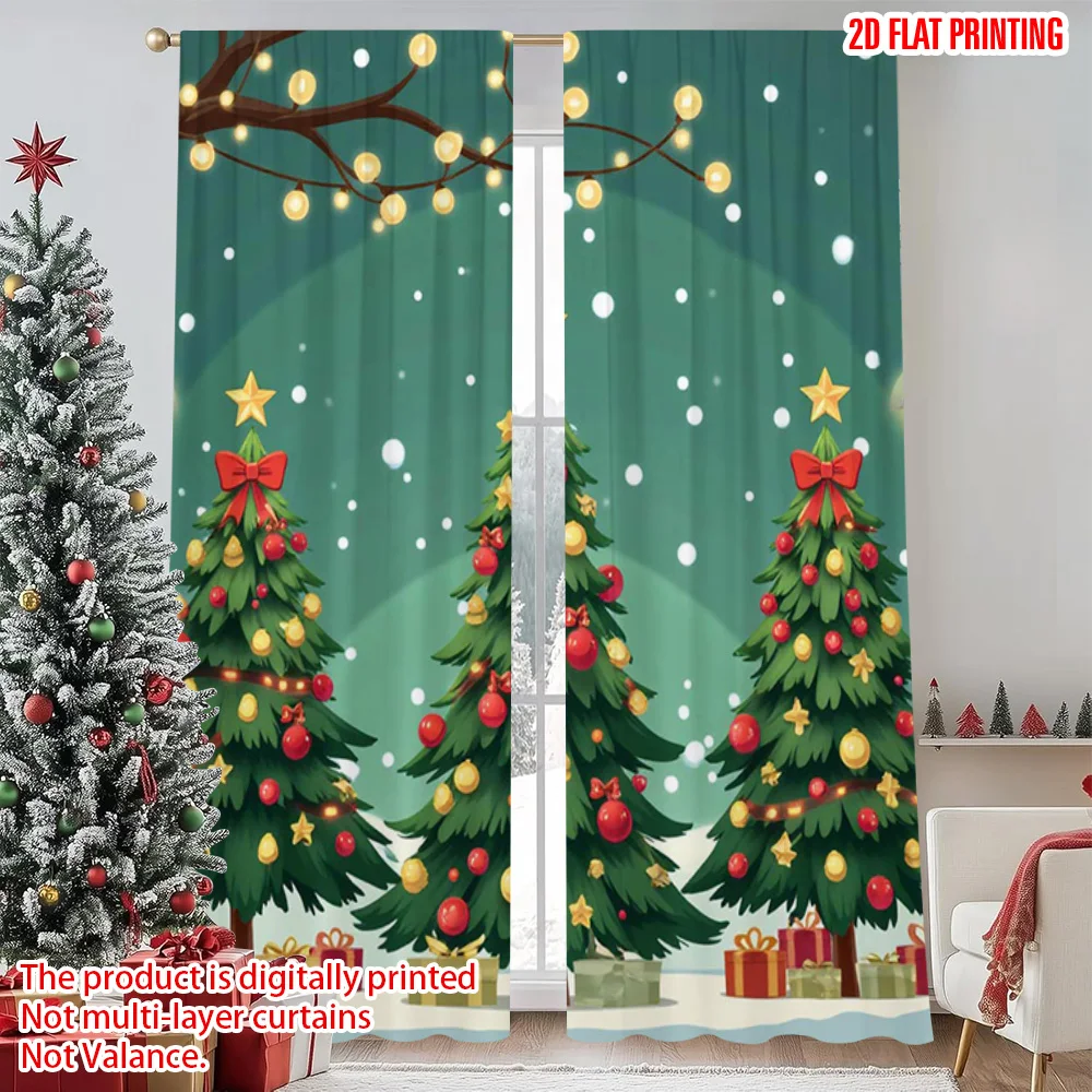 

2pcs 2D flat printing Merry Christmas Window Drapes HD Winter Miracle Scene Machine Washable Fabric Without Electricity Spring