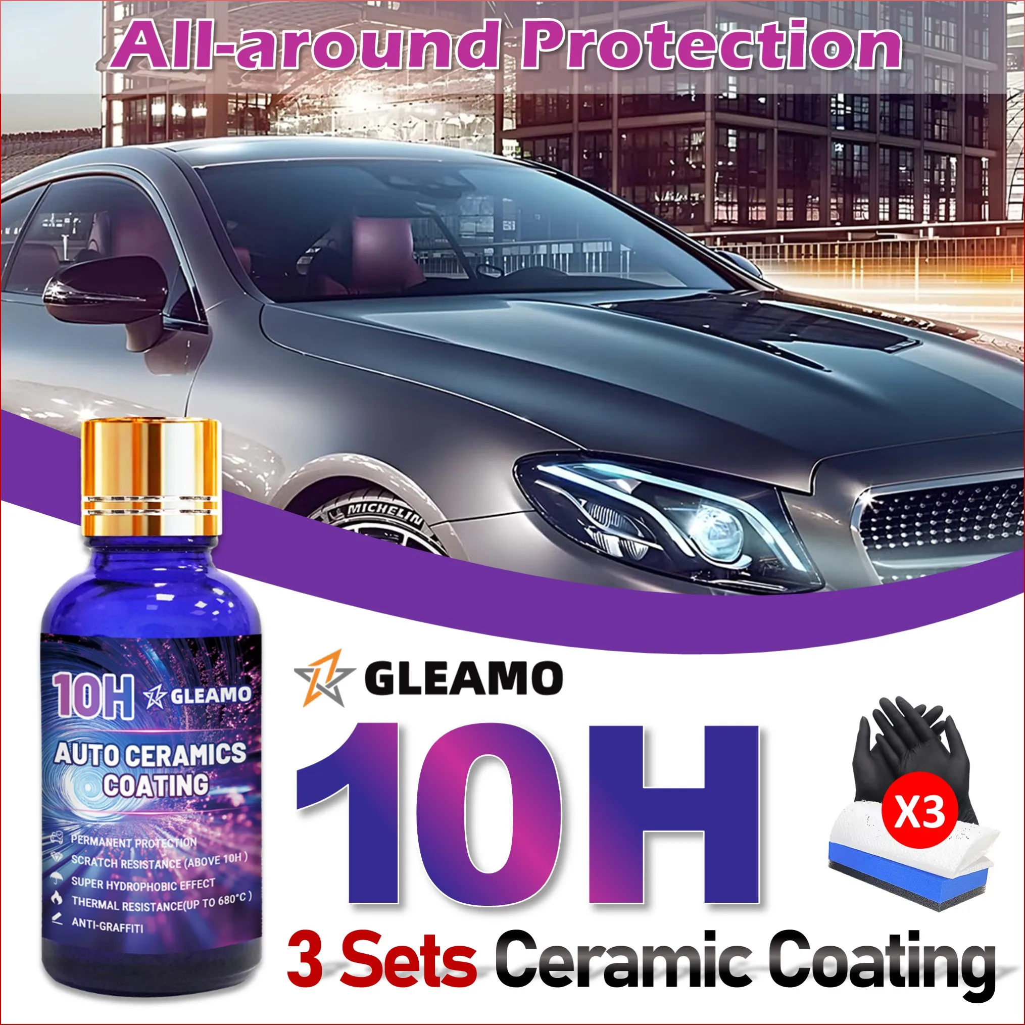 

3 комплекта керамического автомобильного покрытия 10 часов, простой в использовании комплект, защита от царапин для автомобиля, предотвращает царапины и пятен, длительный эффект