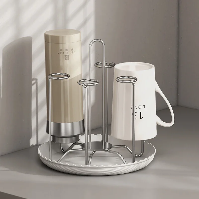 304 Stainless Steel Countertop Cup Container Rack,Drinking Accessories Storage Stand,Coffee Mug Table Inverted Drainer Organizer