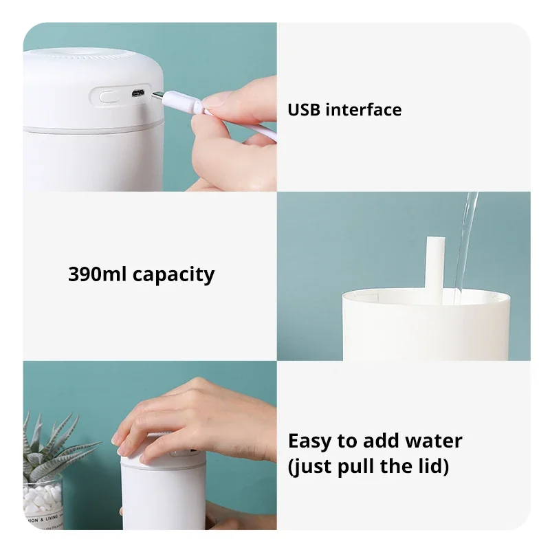 1 قطعة المحمولة 390 مللي الهواء المرطب الروائح المرطب للمنزل سيارة USB البخاخ مع LED اللون ليلة مصباح تنقية