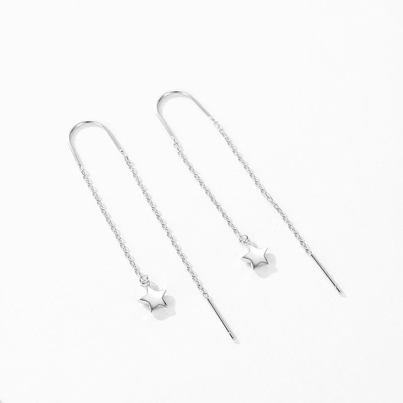 Ailmay Real 925 Sterling Silver Minimalist Charm Star Long Tassel Chain Drop Earrings For Women Girls Christmas Jewelry Gifts 3
