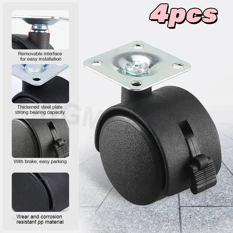 Band Safety Brake Nylon Mute swivel Plate Caster 30MM Roller Pulley 1.5in Universal Wheel for Crib chair table replacement parts