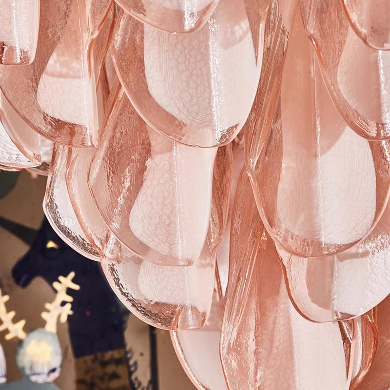 New Pink Glass Pendant Chandelier Living Room Dining Room Retro Green Petal Glass Pendant Chandelier Lights Bedroom Ceiling Lamp