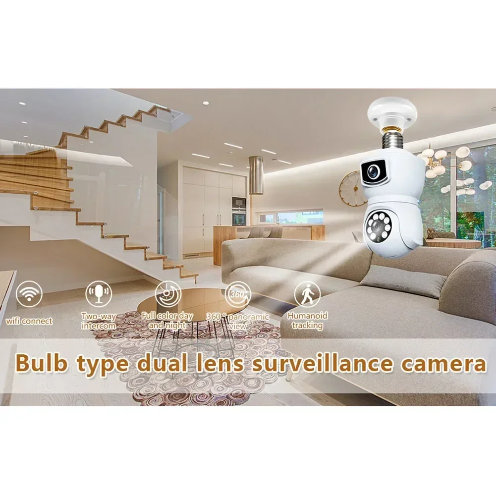 

4MP V380 APP Head Socket Dual Lens E27 Lamp Full Color Wireless PTZ IP Dome Camera Intercom Security Baby Monitor Auto Tracking