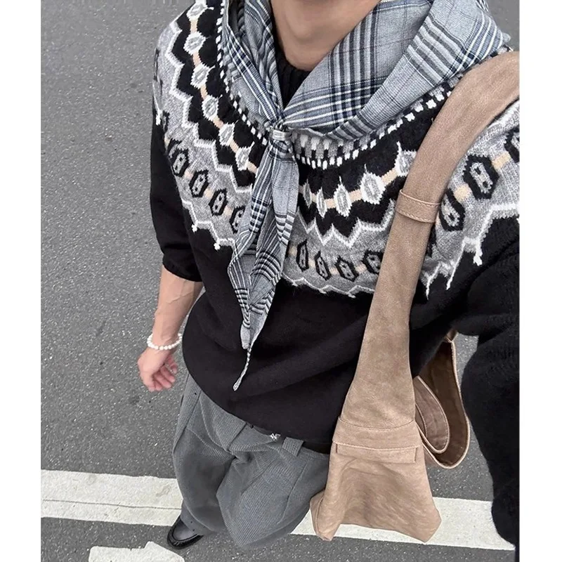 

Men's Large Size Knitted Sweater Cisas Island Sle American Preppy Knitwear Autumn Winter Casual High Collar Long Sve