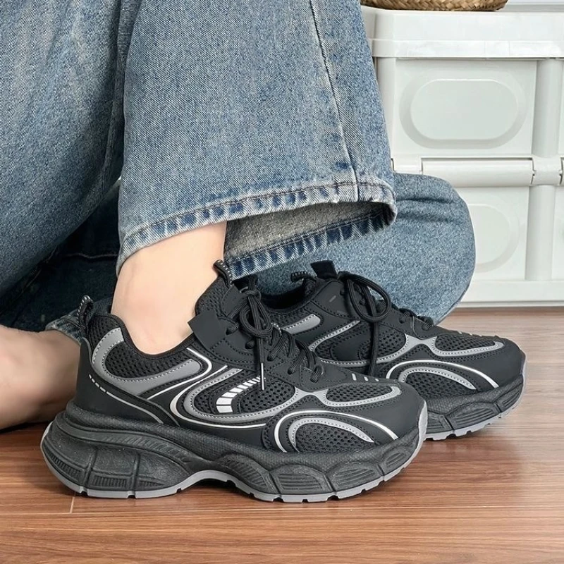 Thick Sole Chunky Sneakers Breathable Mesh Women Elevator Shoes Outdoor Sports Dorky Dad Shoes Fashion Fitness Walking Trainers