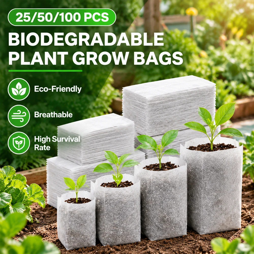 50-200Pcs Seedss To Sow Flower Pots, Nursery Bag Non-woven Fabric Plant Grow Bags, Home Garden Accessories Tools